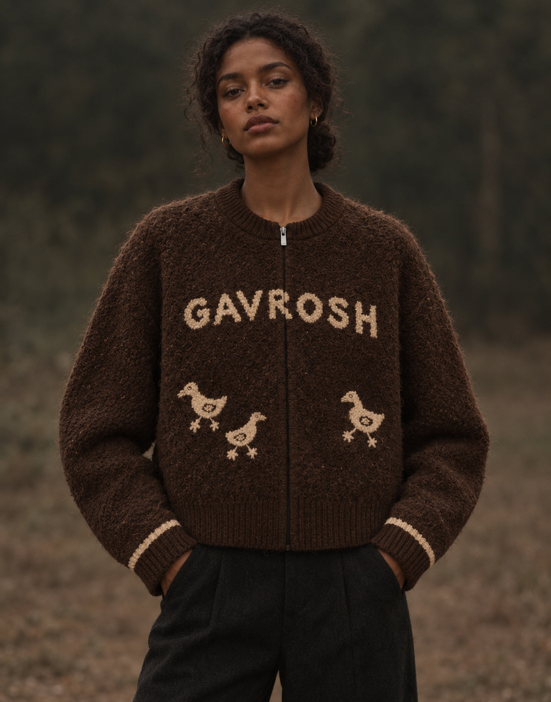 Duck Bouclé Zip Cardigan, front